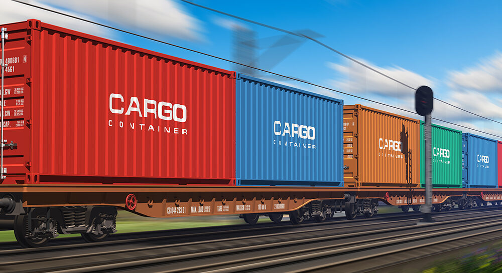 Freight train with cargo containers